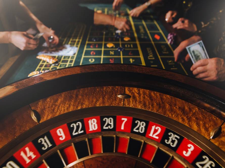 Casino theme. Pocker game. Unrecognizable gamblers play casino on money